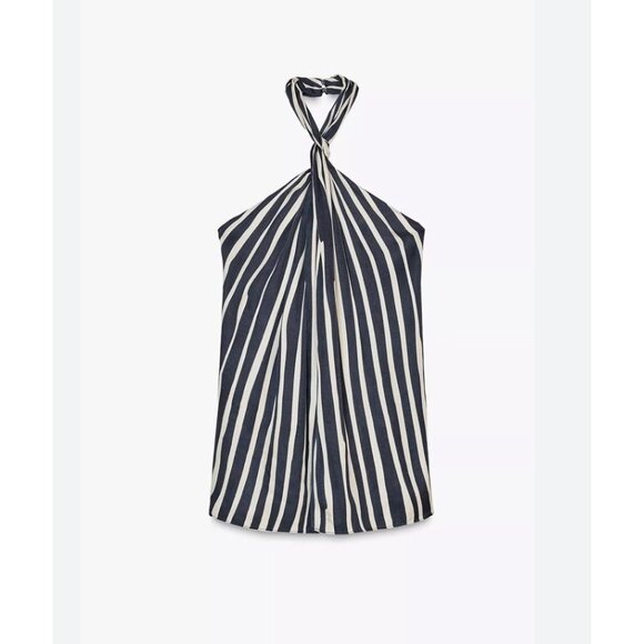 Zara Women Halter Neck Top Size XL Blue White Striped ZW collection 2906/096 NWT - Picture 2 of 12